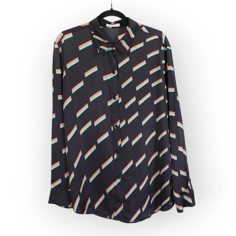 XL Equipment Femme 100% Silk Blouse EclipseMulti Retro ArtDeco Miami Graphic - Picture 7 of 8